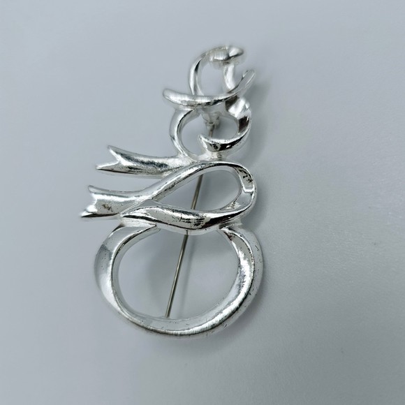 Snowman Brooch Vintage Silver Tone Ribbon Winter Christmas Holiday Statement Pin - Picture 6 of 6